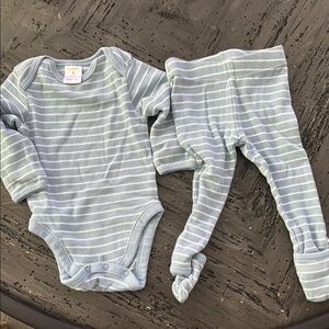 Nordstrom Blue and White Striped onesie long sleeve with pants.